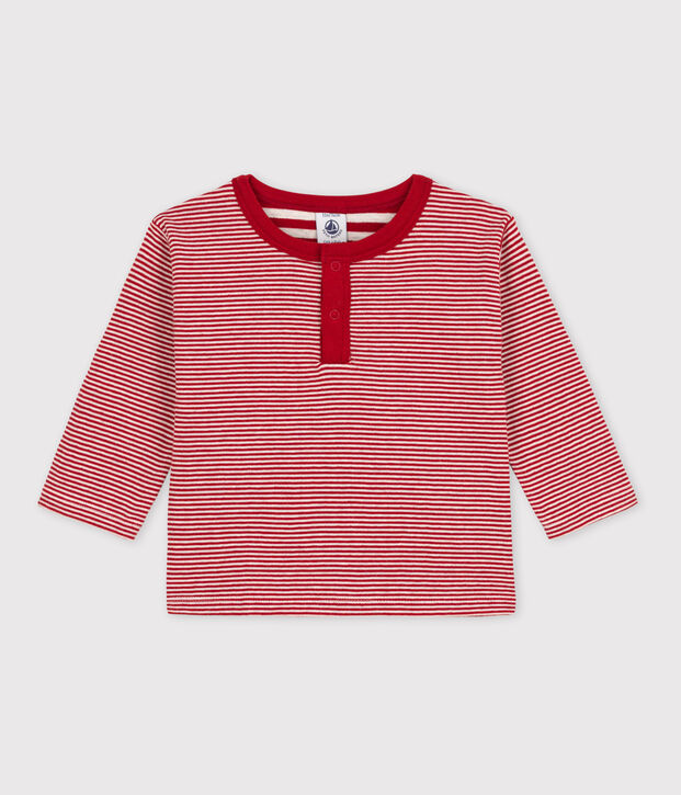 Babies' Long-Sleeved Pinstriped Tube Knit T-Shirt red/beige