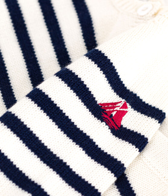 Babies' 2-piece stripy knit Breton top outfit MARSHMALLOW blue/SOIR