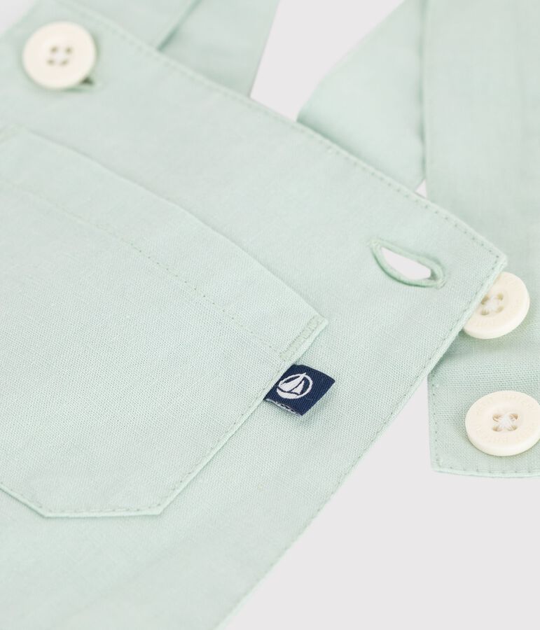 Babies' short-legged plain cotton/linen dungarees blue