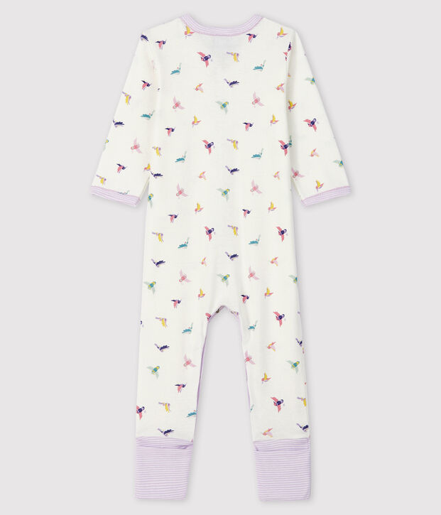 Baby Girls' Ribbed Sleepsuit with Detachable Feet white/multicolor