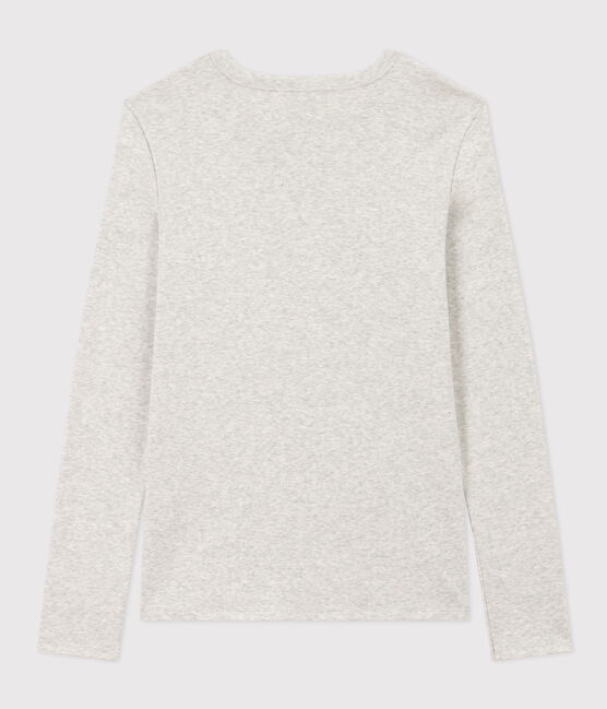 Women's plain rib knit long-sleeved Iconic T-shirt BELUGA CHINE grey