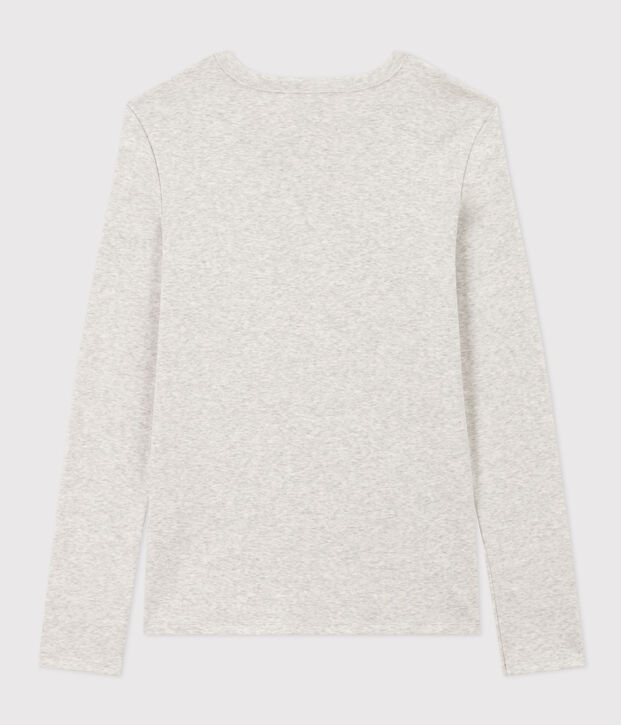 Women's plain rib knit long-sleeved Iconic T-shirt BELUGA CHINE