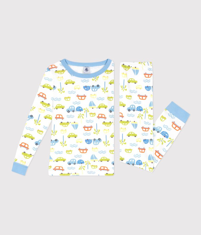 Children's very snug-fitting car print cotton pyjamas MARSHMALLOW white/MULTICO white