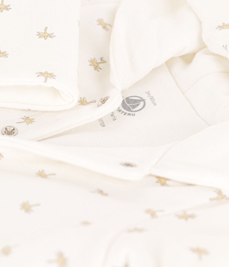 Babies' Quilted Cotton Hooded Jumpsuit white/multicolor