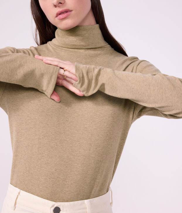 Women's plain cotton rollneck beige