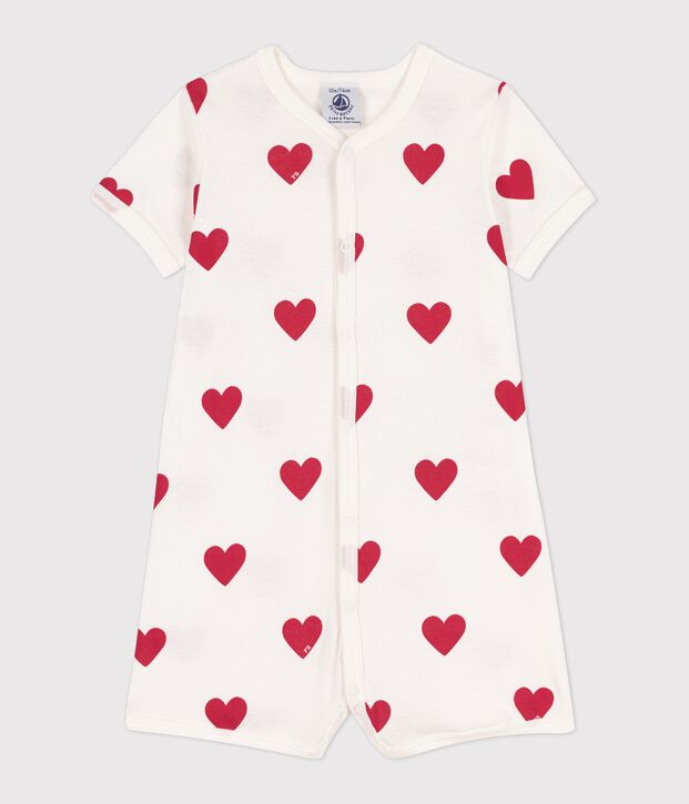 Babies' Heart Patterned Cotton Playsuit white/red