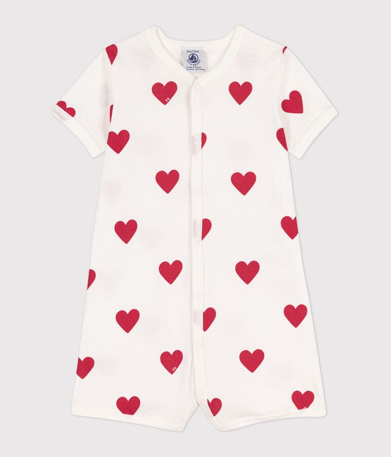 Babies' Heart Patterned Cotton Playsuit white/red