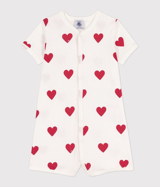 Babies' Heart Patterned Cotton Playsuit MARSHMALLOW white/TERKUIT red