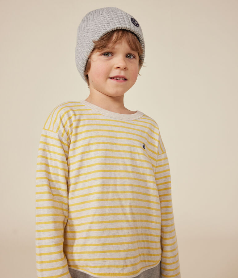 Boys' long-sleeved tube knit T-shirt beige/yellow