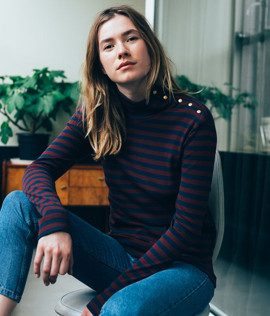 women's plain polo neck SMOKING blue/OGRE red