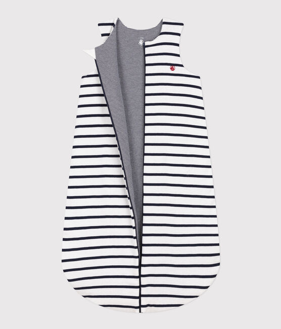 Stripy cotton 2 TOG sleeping bag MARSHMALLOW white/SMOKING blue