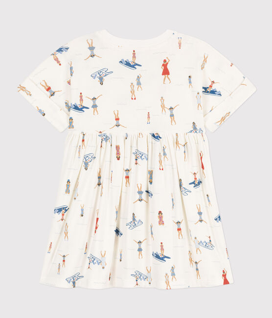 Girls' Short-Sleeved Cotton Dress MARSHMALLOW white/MULTICO white