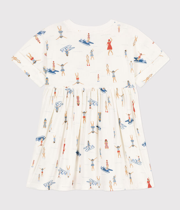 Girls' Short-Sleeved Cotton Dress white/multicolor