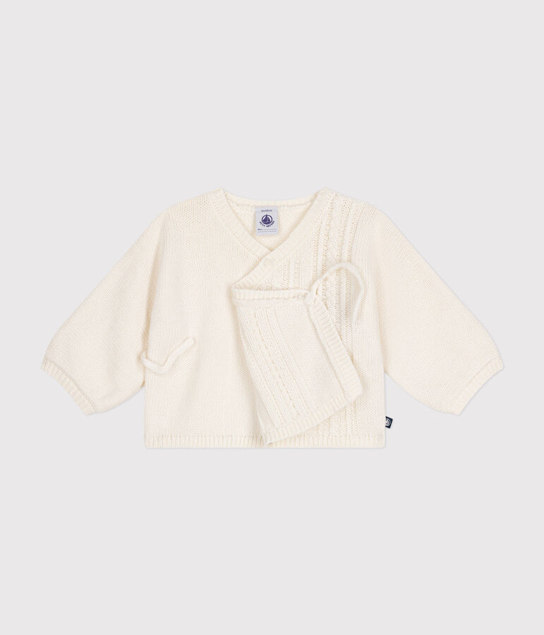 Babies' wool and cotton cardigan white
