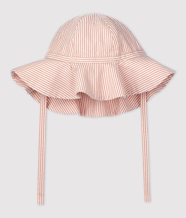 Babies' Striped Seersucker Floppy Hat pink/white