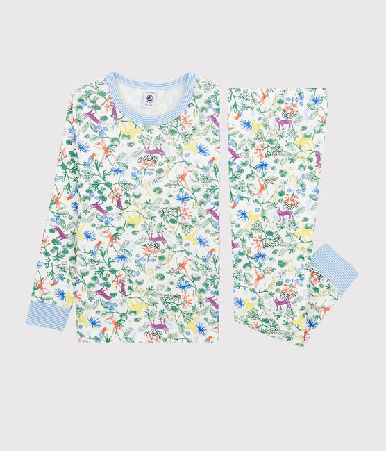 Boys' Jungle Print Cotton Pyjamas MARSHMALLOW white/MULTICO white