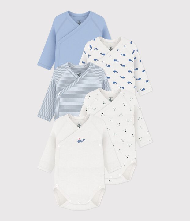 Pack of long-sleeved printed cotton wrapover bodies for babies multicolor