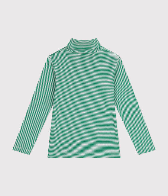 Children's cotton roll neck for girls or boys JARDIN green/MARSHMALLOW