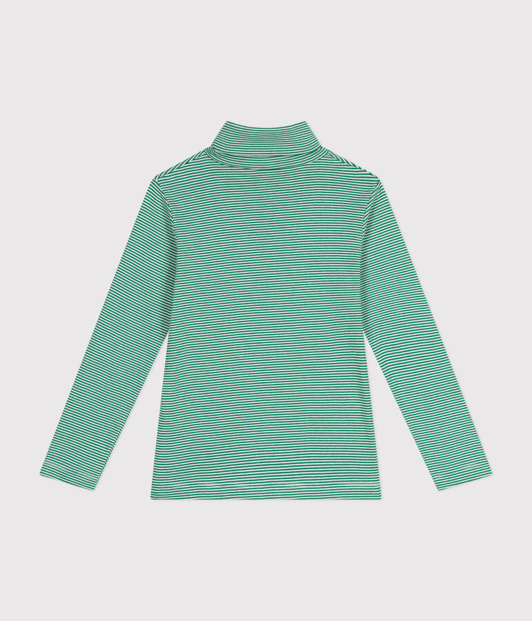 Children's cotton roll neck for girls or boys green/white