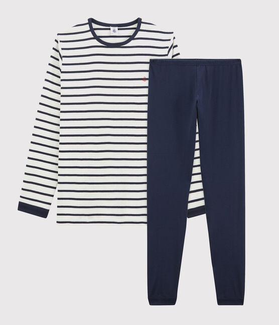 Boys' Cotton Pyjamas with Sailor Stripes MARSHMALLOW white/SMOKING blue