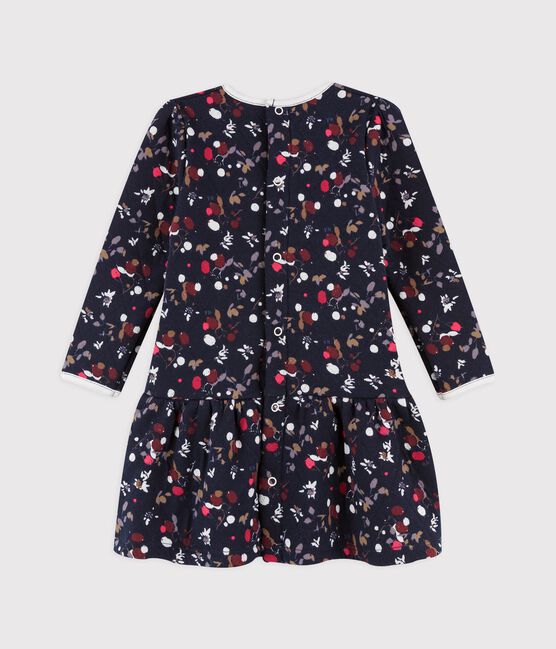 Babies' Long-Sleeved Cotton Dress. SMOKING blue/MULTICO white
