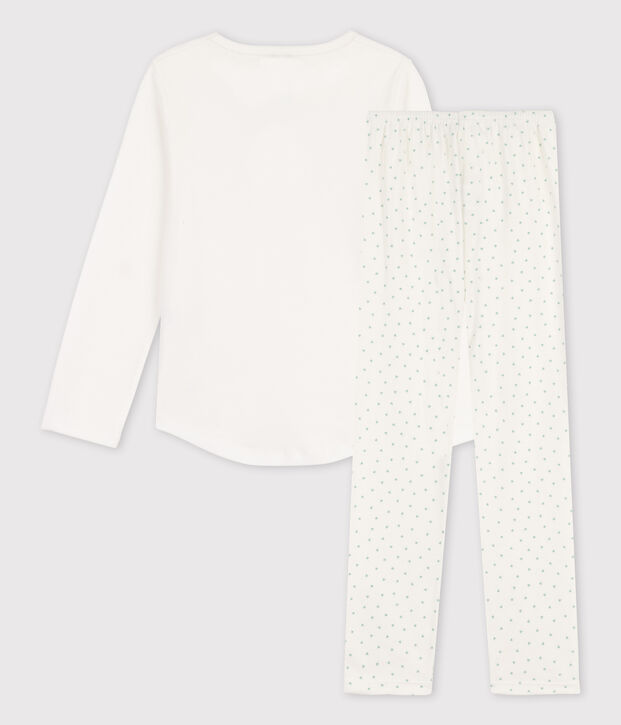 Girls' Small Heart Pattern Cotton Pyjamas white/green