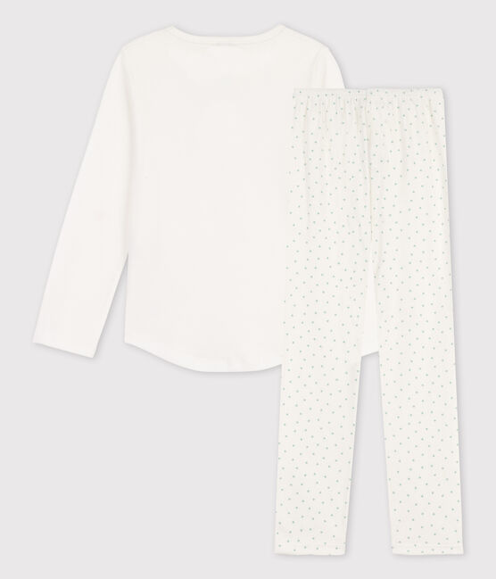 Girls' Small Heart Pattern Cotton Pyjamas MARSHMALLOW white/HERBIER