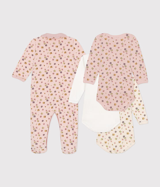 Babies' gift set containing pyjamas and three floral bodysuits variante 1