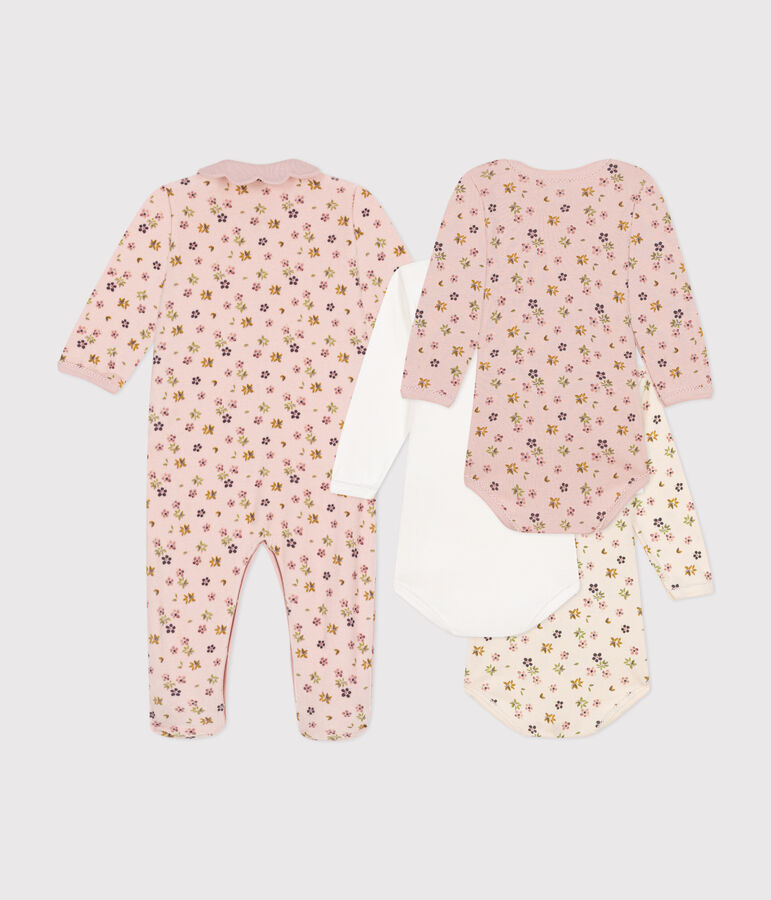 Babies' gift set containing pyjamas and three floral bodysuits multicolor