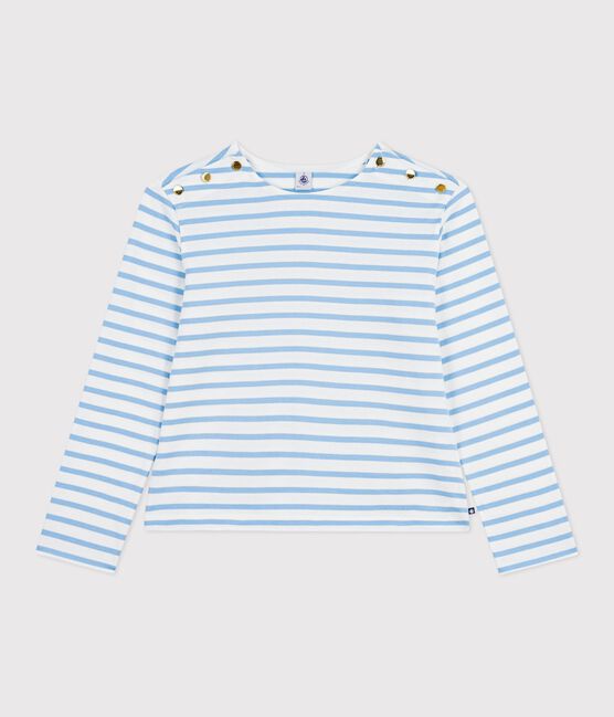 Women's stripy cotton Breton top MARSHMALLOW blue/FLO