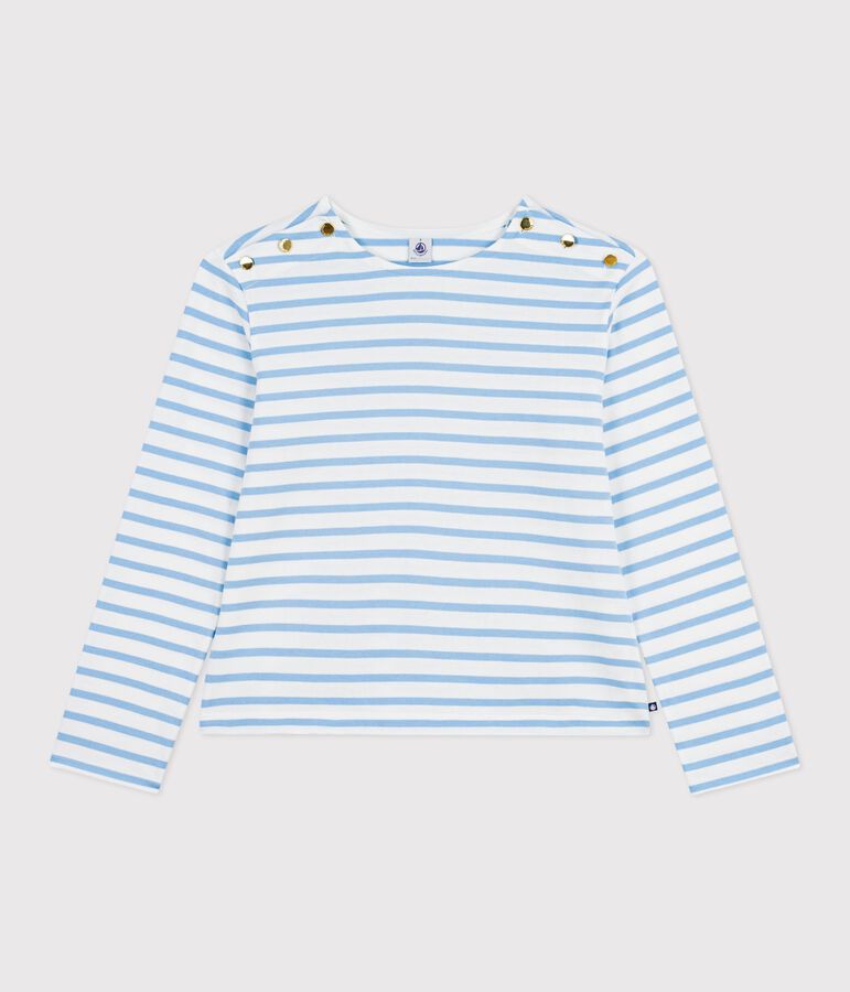 Women's stripy cotton Breton top white/blue