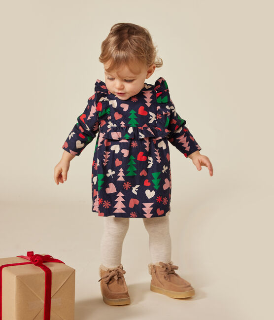 Babies' long-sleeved flannel dress SMOKING blue/MULTICO white