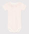Babies' Short-Sleeved Cotton Bodysuit With Ruffle Collar MARSHMALLOW /PANTY