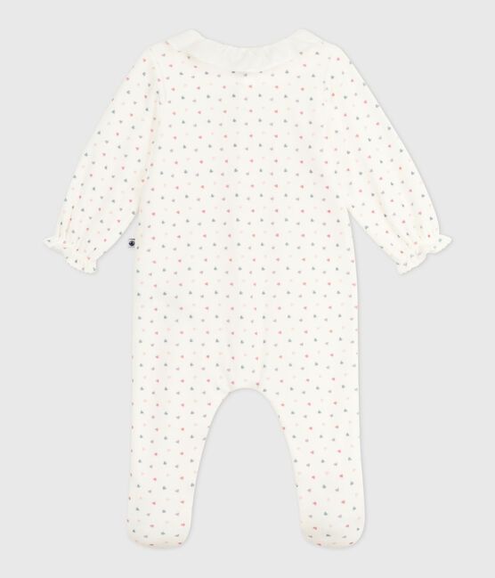 Babies' heart-print velour pyjama suit with a collar MARSHMALLOW white/MULTICO white