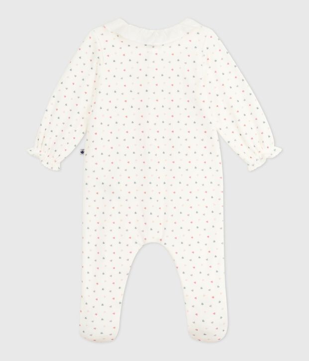 Babies' heart-print velour pyjama suit with a collar white/multicolor