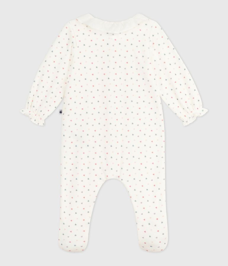 Babies' heart-print velour pyjama suit with a collar white/multicolor
