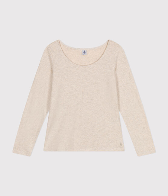 Women's Straight long-sleeved scoop neck T-shirt in slub jersey MONTELIMAR CHINE beige