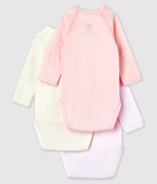 Babies' Pinstriped Long-sleeved Wrapover Organic Cotton Bodysuits - 3-Pack multicolor