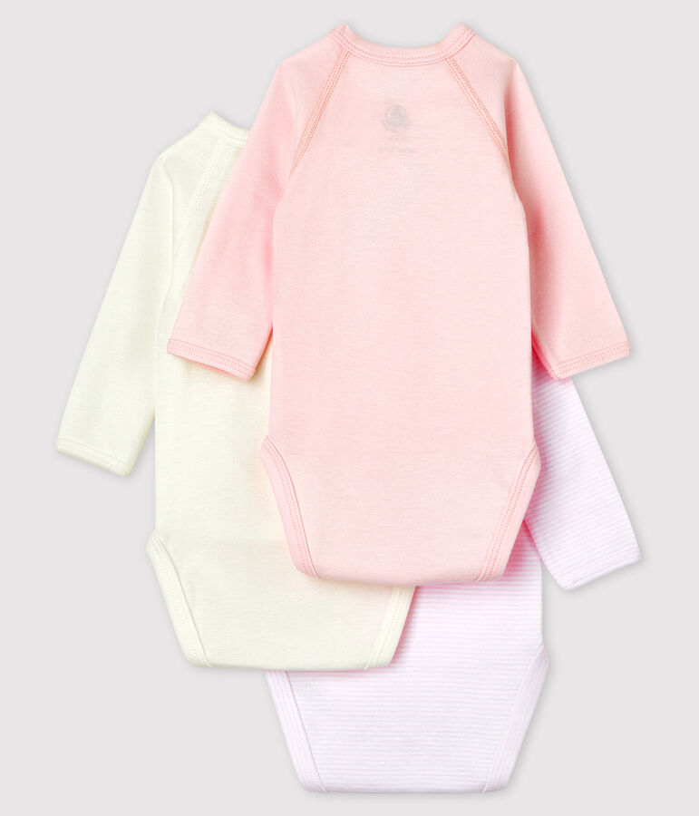 Babies' Pinstriped Long-sleeved Wrapover Organic Cotton Bodysuits - 3-Pack multicolor