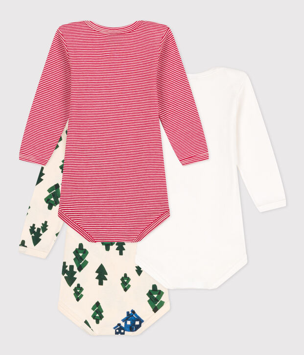 Babies' Christmas Tree Themed Long-Sleeved Cotton Bodysuits - 3-Pack multicolor