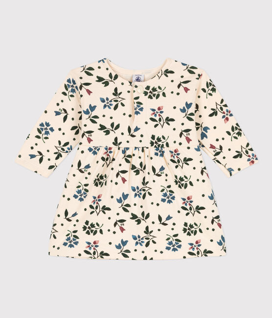 Babies' Long-Sleeved Floral Quilted Tube Knit Dress AVALANCHE white/MULTICO