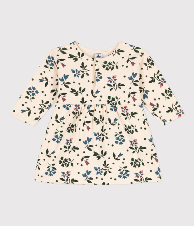Babies' Long-Sleeved Floral Quilted Tube Knit Dress Ecru/multicolor