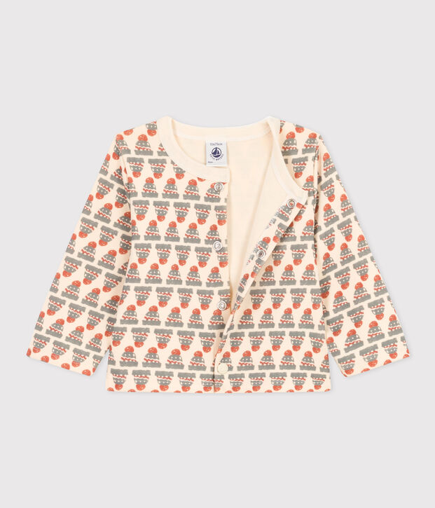 Babies' Patterned Thick Jersey Cardigan Ecru/multicolor