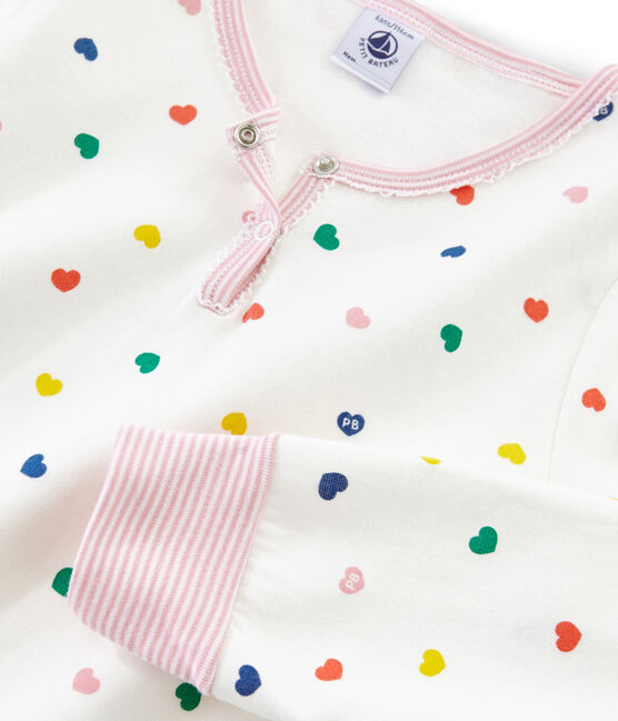 Girls' High-Rise Double-Sided Jersey Pyjamas MARSHMALLOW white/MULTICO white