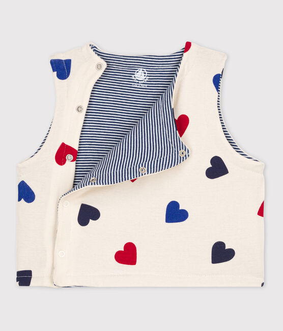 Babies' Reversible Heart Patterned Sleeveless Cotton Cardigan AVALANCHE white/MULTICO