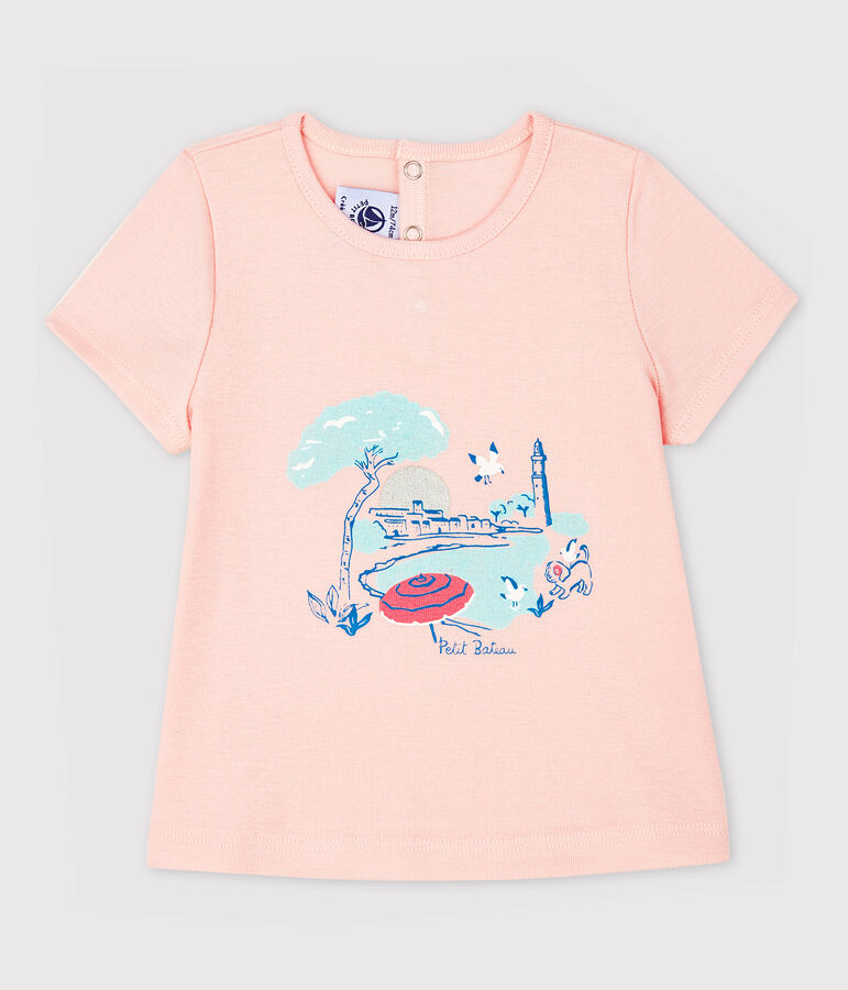 Baby Girls' Short-Sleeved Blouse with Collar pink