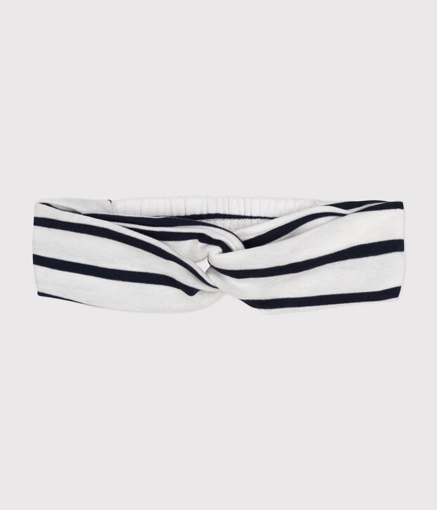 Baby girl's striped cotton headband white/blue