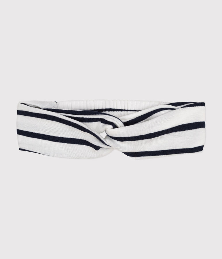 Baby girl's striped cotton headband MARSHMALLOW white/SMOKING blue