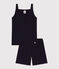 Girls' Plain Cotton and Tencel Short Pyjamas with Straps SMOKING blue
