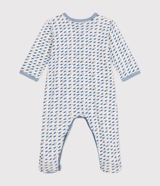 Babies' rocket print velour pyjamas MARSHMALLOW white/MULTICO white